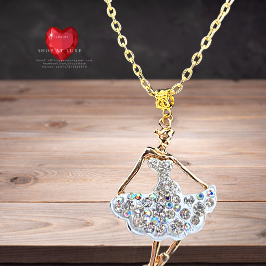 On Pointe Crystal Embellished Ballet Dancer Necklace