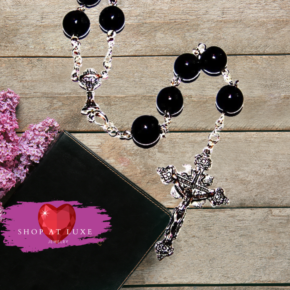 Genuine Onyx Beaded Catholic Rosary