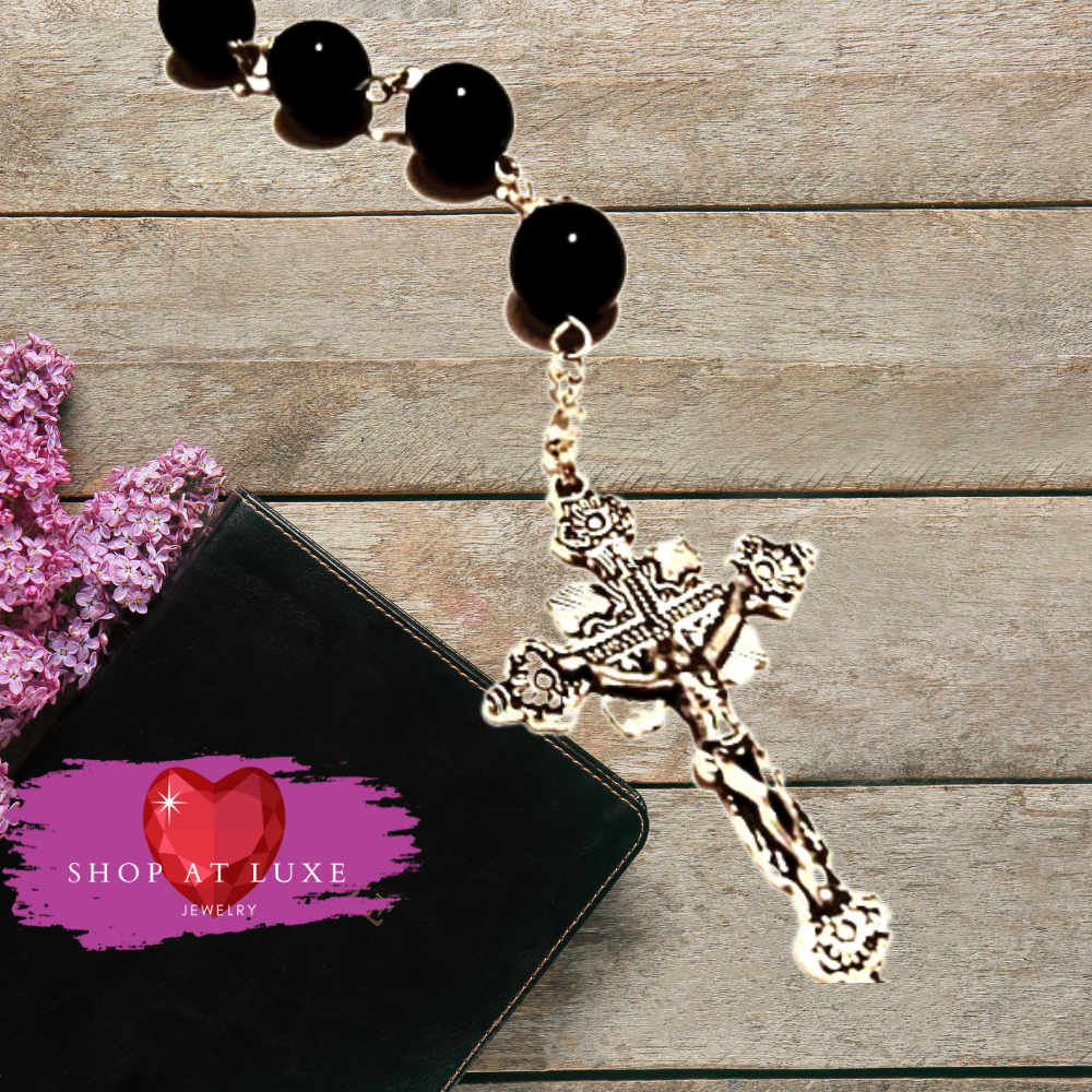 Genuine Onyx Beaded Catholic Rosary