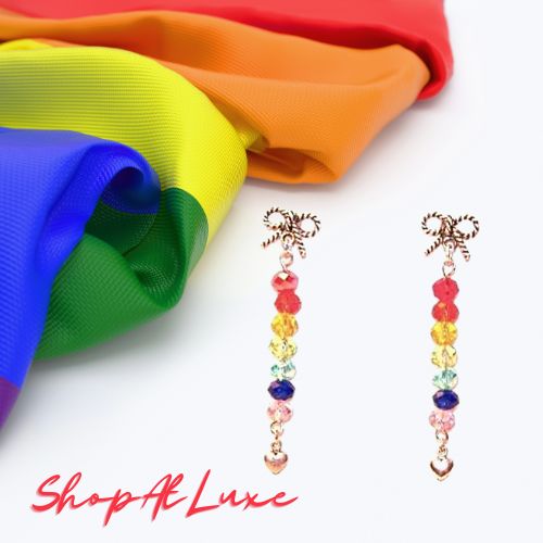 Crystal Rainbow Drop Bowtie Pride Earrings