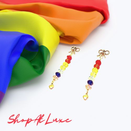 Crystal Rainbow Drop Bowtie Pride Earrings