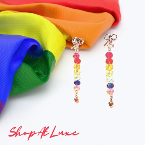 Crystal Rainbow Drop Bowtie Pride Earrings