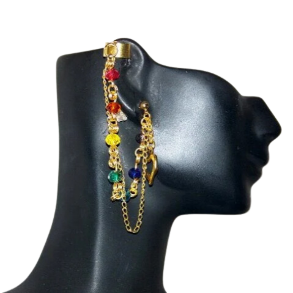 Rainbow Crystal Chain And Ear Cuff Earring