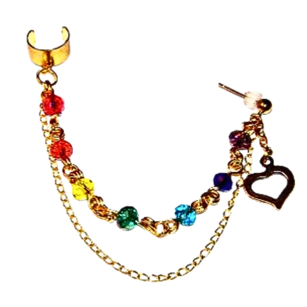 Rainbow Crystal Chain And Ear Cuff Earring