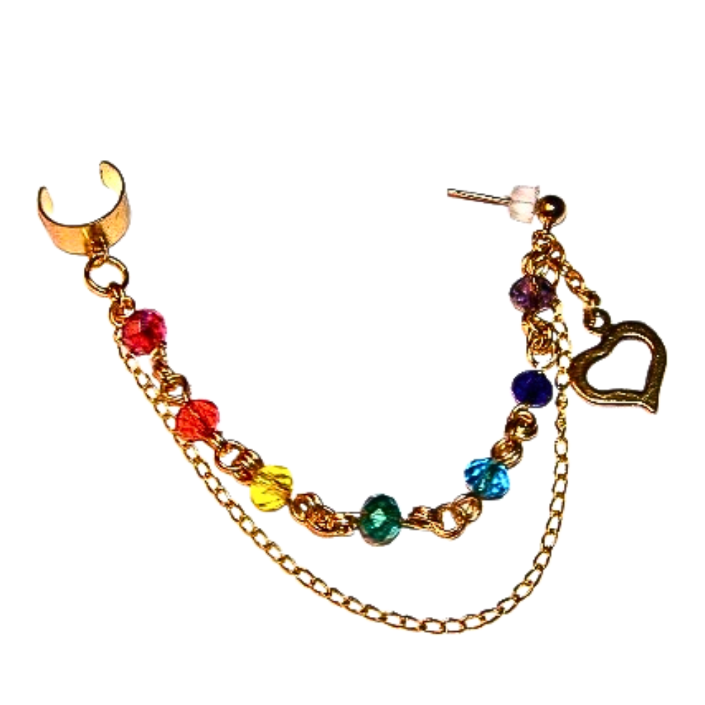 Rainbow Crystal Chain And Ear Cuff Earring