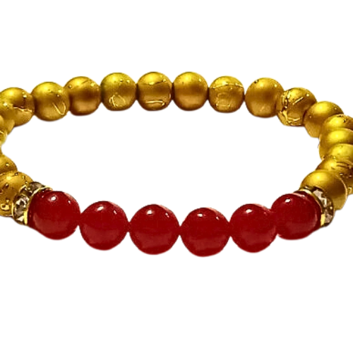 Red Jade And Gold Hematite Bracelet