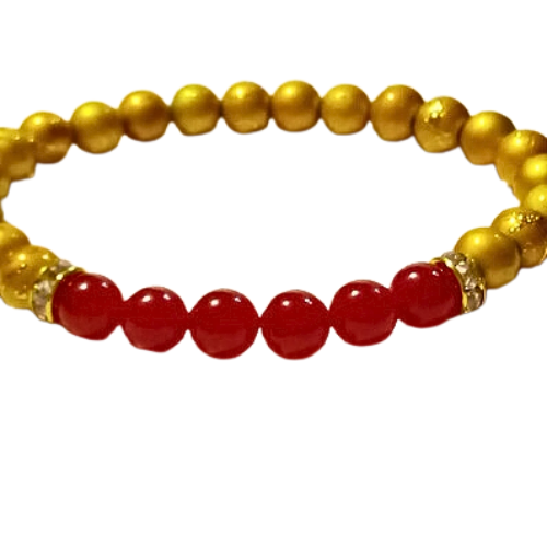 Red Jade And Gold Hematite Bracelet
