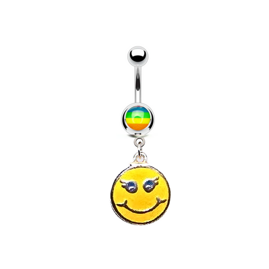 Retro Smiley Face Charm 14g Steel Belly Ring