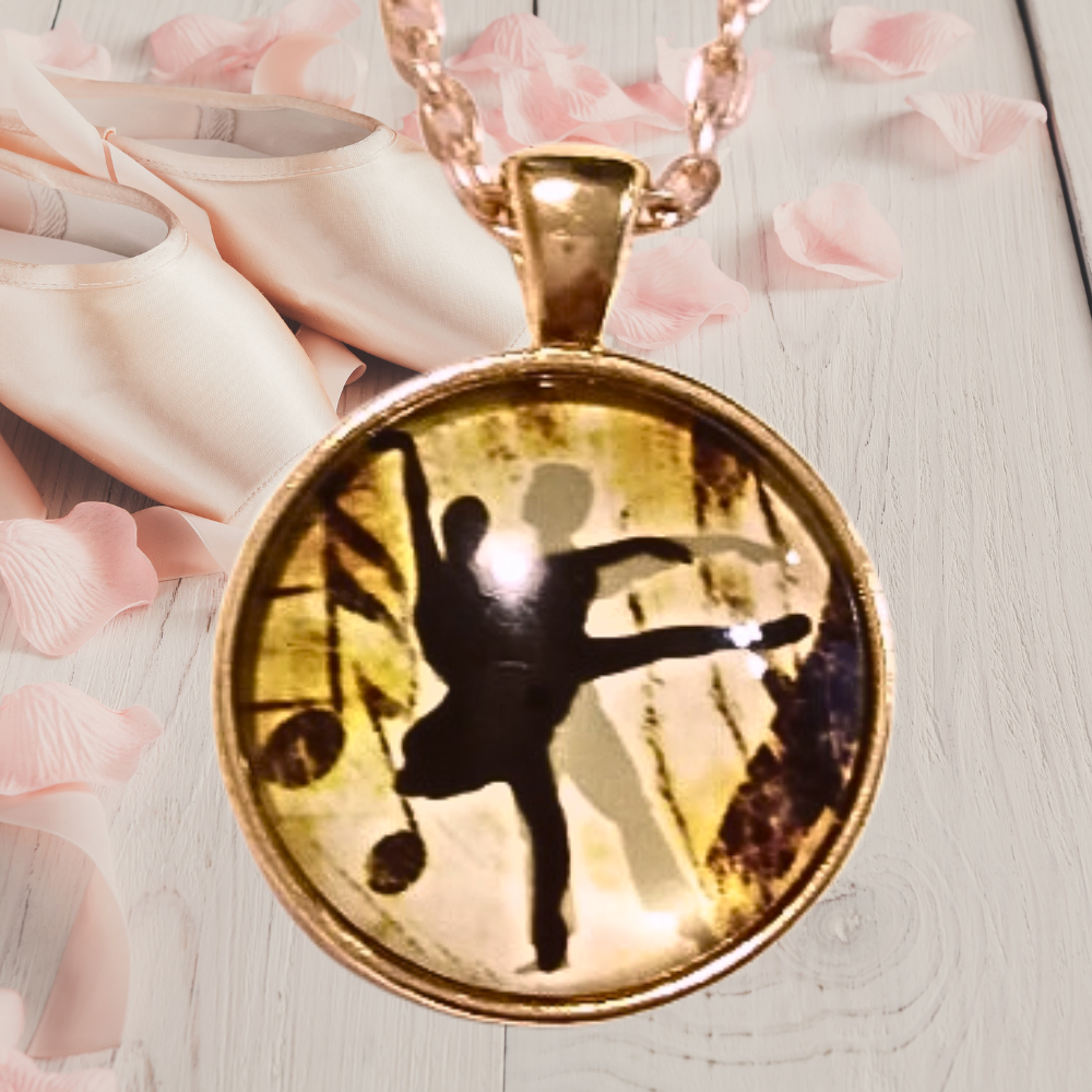 Romantic Ballet Glass Cabochon Rose Gold Cabochon Necklace