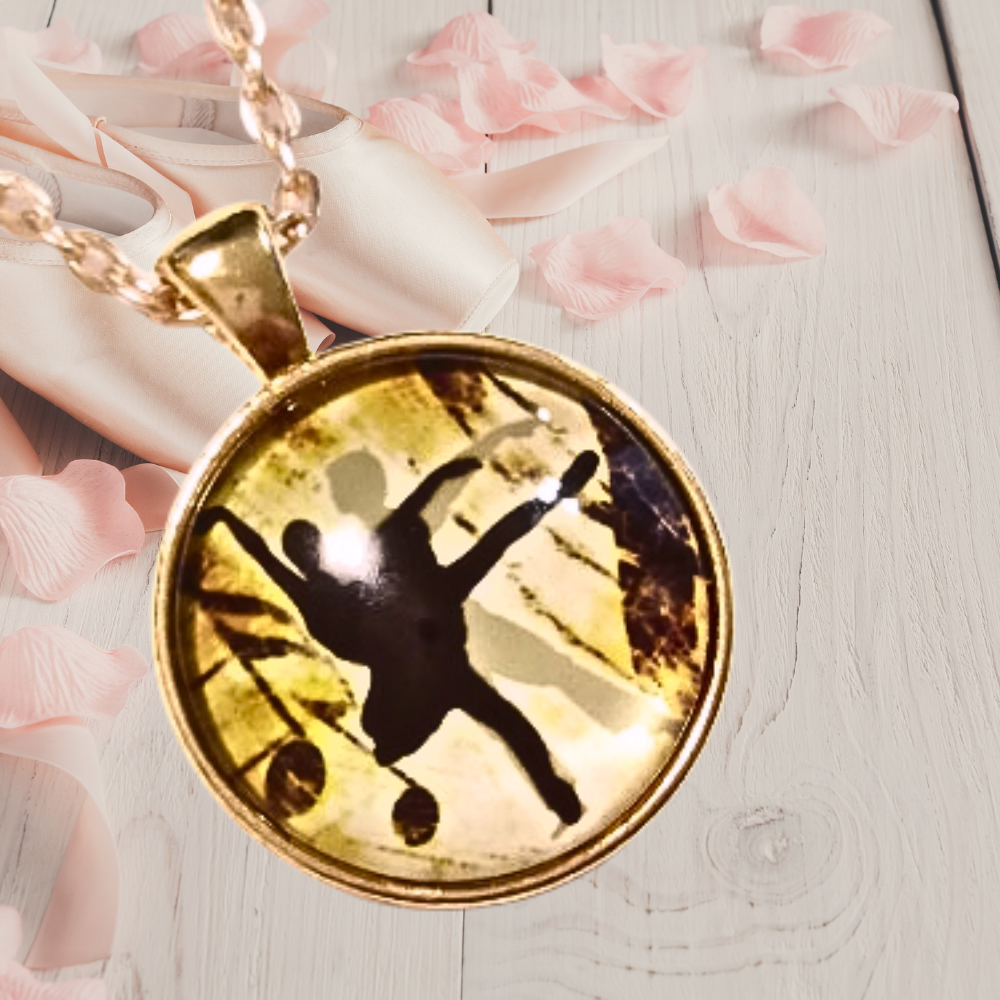 Romantic Ballet Glass Cabochon Rose Gold Cabochon Necklace