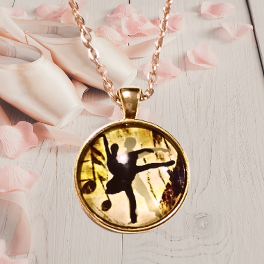 Romantic Ballet Glass Cabochon Rose Gold Cabochon Necklace