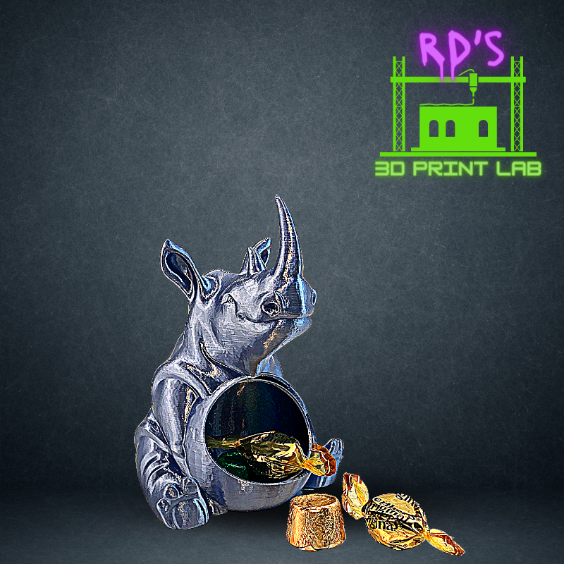 SILVER RHINOSAURUS WITH SECRET COMPARTMENT 3D PRINTED FIGURE (METALLIC)