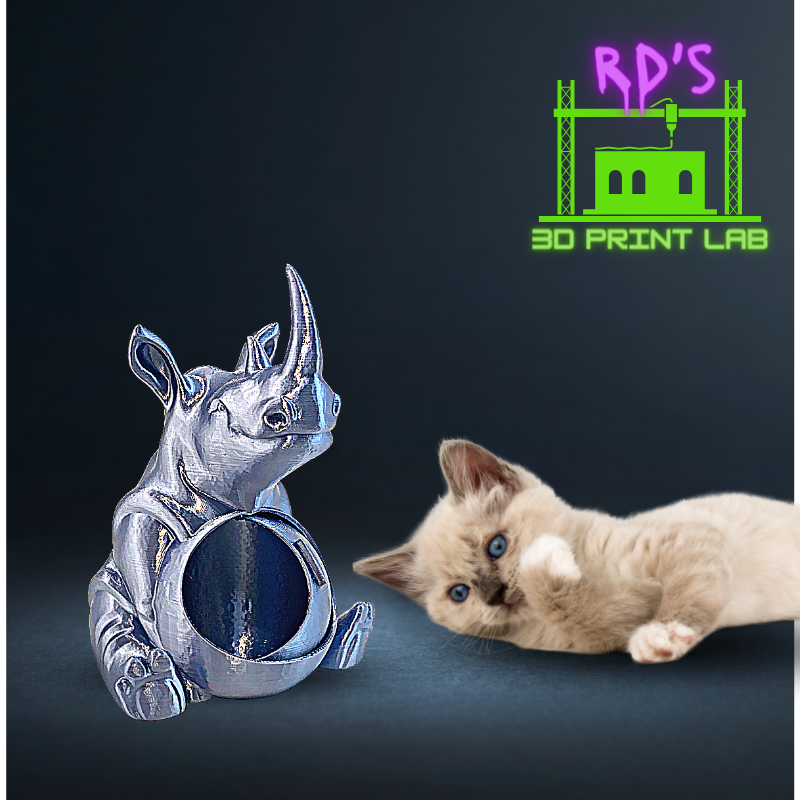 SILVER RHINOSAURUS WITH SECRET COMPARTMENT 3D PRINTED FIGURE (METALLIC)