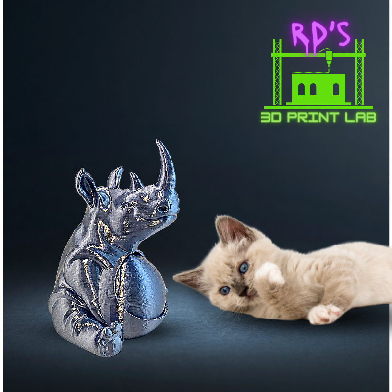 SILVER RHINOSAURUS WITH SECRET COMPARTMENT 3D PRINTED FIGURE (METALLIC)