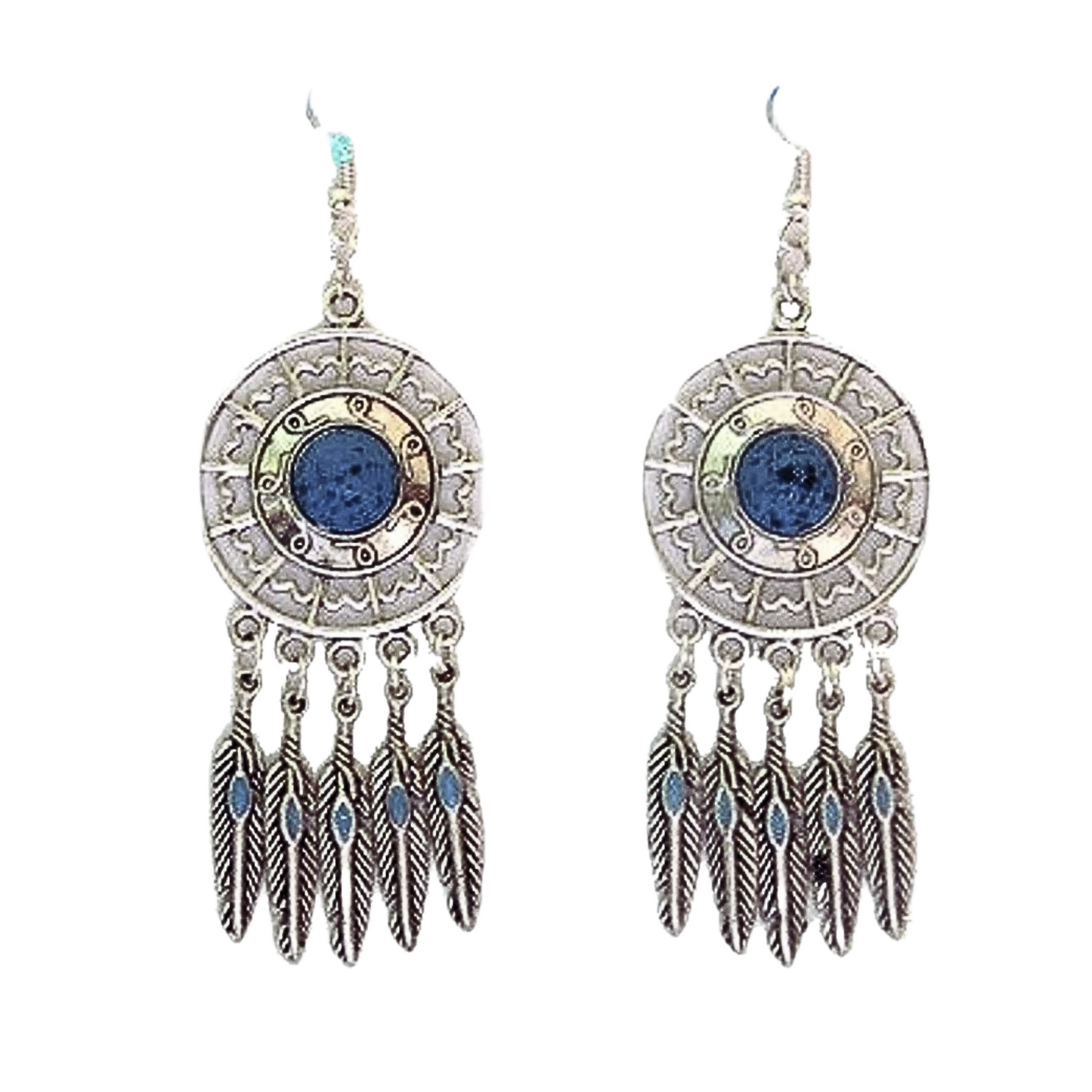 Silver And Blue Dream Catcher Earrings