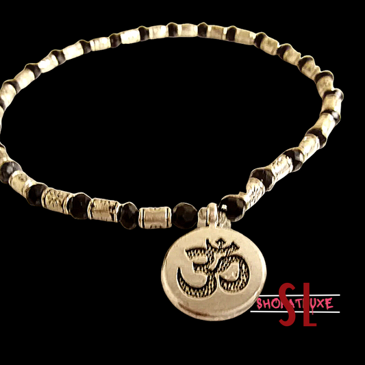 Silver OHM Faceted Crystal Bracelet