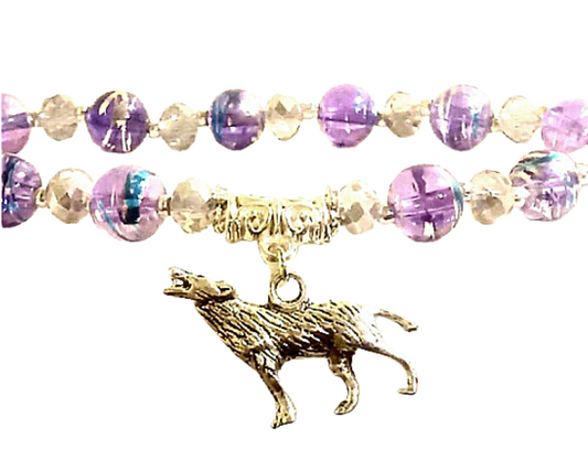 Silver Wolf Crystal And Glass Bracelet