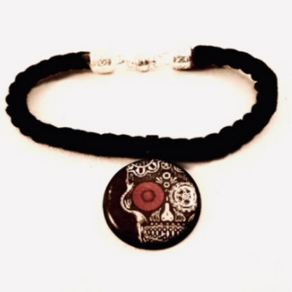 Sugar Skull Cabochon Twisted Textile Bracelet