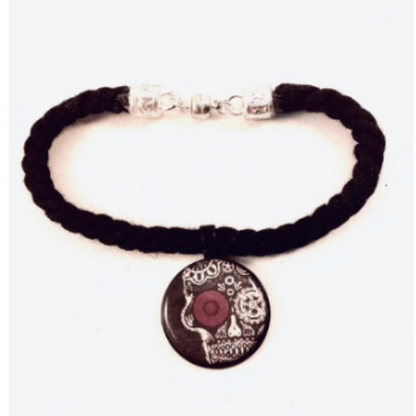Sugar Skull Cabochon Twisted Textile Bracelet