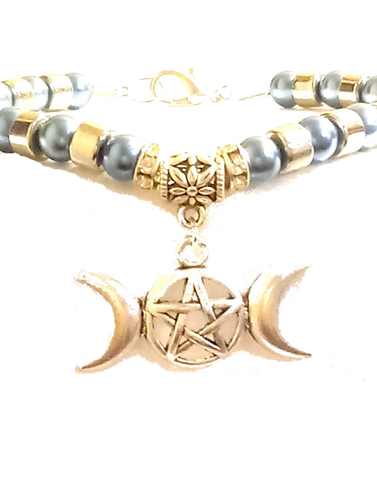 Triple Moon Goddess Beaded Bracelet
