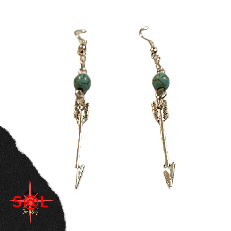 Turquoise Beaded Silver Arrow Earrings