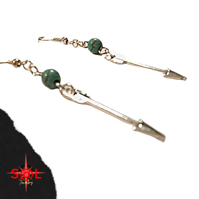 Turquoise Beaded Silver Arrow Earrings