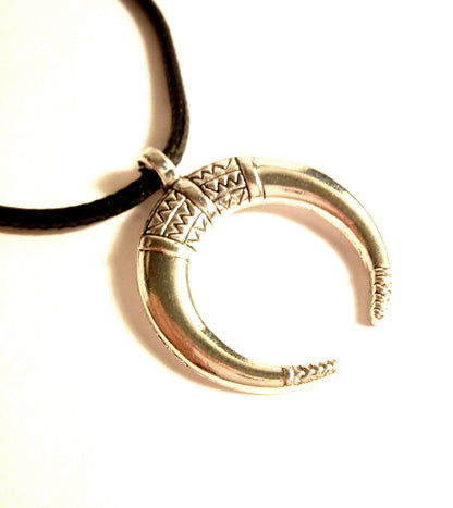Viking Odin Horn Moon Leather Choker
