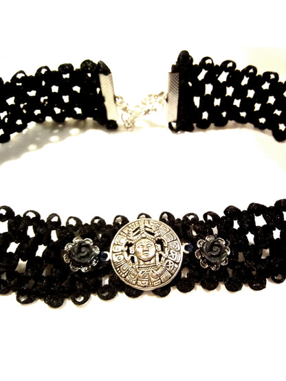 Viking Runes Sun Black Stretch Weave Choker