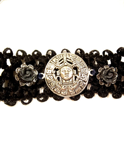 Viking Runes Sun Black Stretch Weave Choker