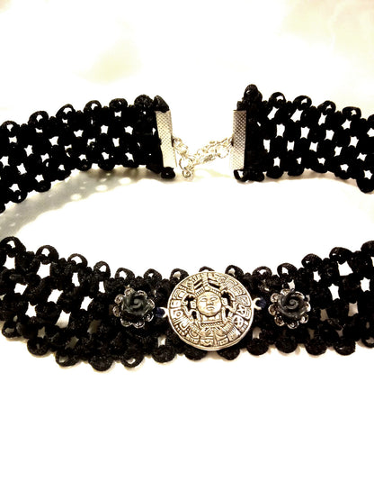 Viking Runes Sun Black Stretch Weave Choker