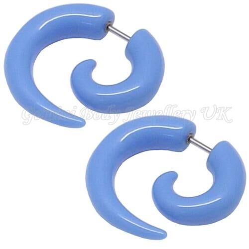 One Pair of 18g Acrylic BLUE Spirals