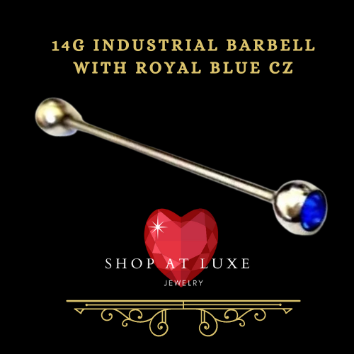 14g Industrial Royal Blue CZ Barbell