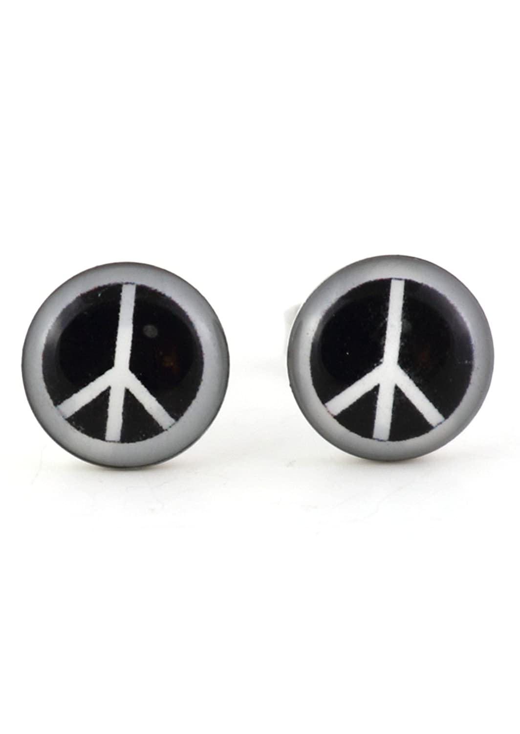 Silver and Black Peace Sign Earrings